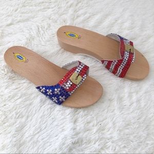 OOAK Dr. Scholl's stars stripes crystal sandals 8